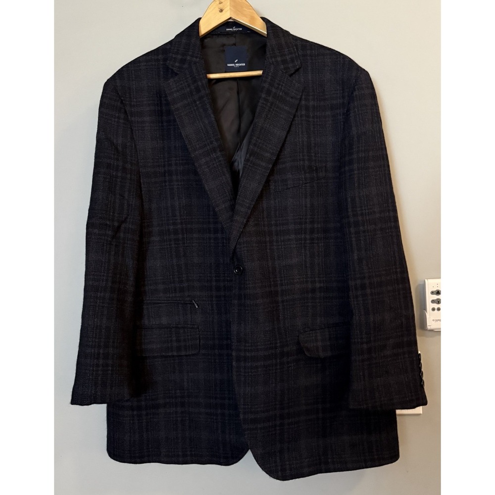 Daniel Hechter‎ Blazer Plaid Pure New Wool Tweed Sport Coat Zipper Pocket 44